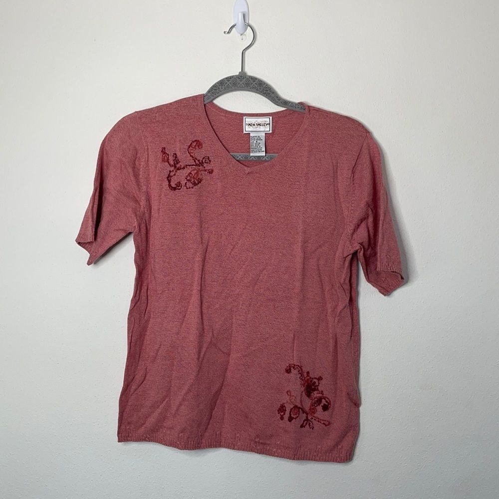 Dusty Rose Pink Napa Valley Thin Knit Short Sleeve Sweater